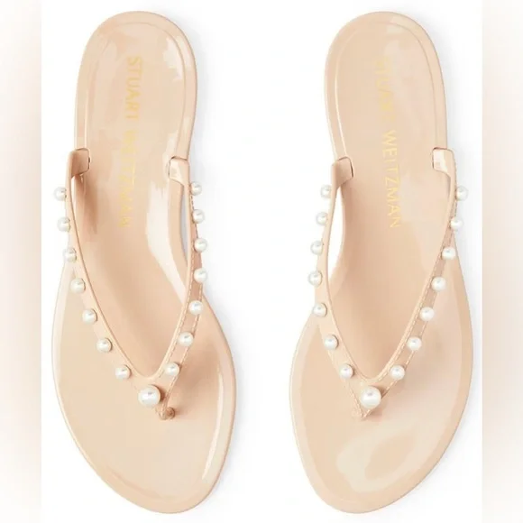 Stuart Weitzman Goldie Jelly Flip Flop Pearls Size US 8 EU 39 Dusty Pink - Picture 8 of 9